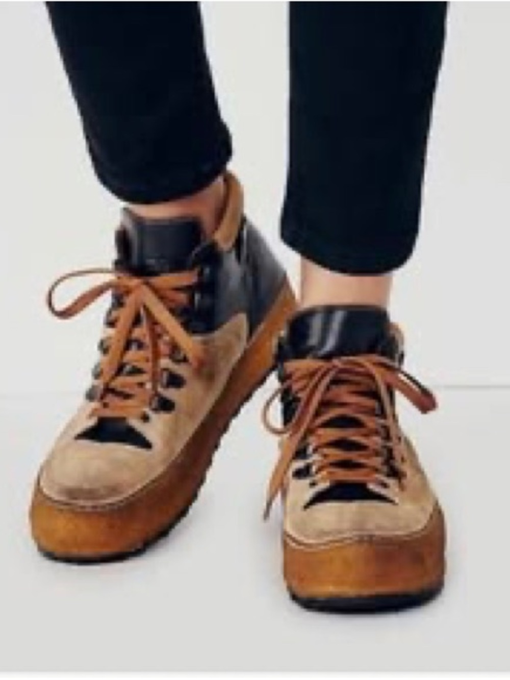 Free People summer snowbird Two-Tone Tan and Black Suede Lace-Up Boots